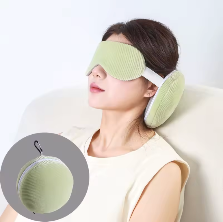 U-Shaped Travel Pillow with Blackout Sleep Mask 2-in-1